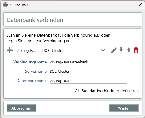 Datenbank verbinden - Fenster